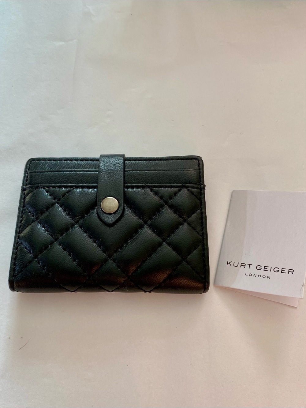 Kurt Geiger Quilted Black Leather Snap Wallet NWOT
